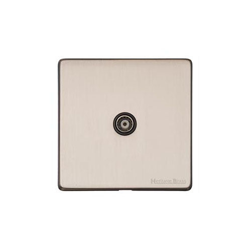 Vintage Range Satin Nickel Switches & Sockets, X05 - 1 Gang Isolated TV Coaxial Socket by Heritage Brass By M-Marcus