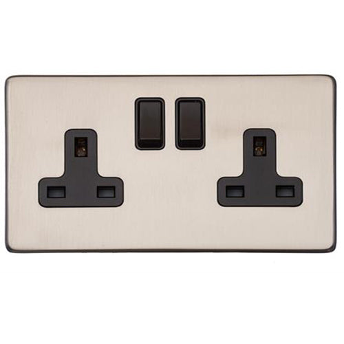 Vintage Range Satin Nickel Switches & Sockets, X05 - Double Socket (13 Amp) by Heritage Brass By M-Marcus
