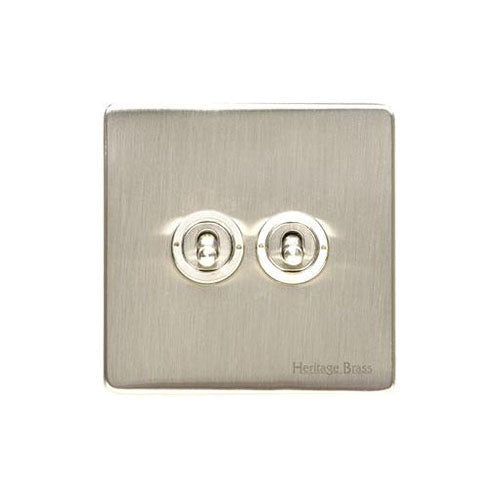 Vintage Range Satin Nickel Switches & Sockets, X05 - 2 Gang Toggle Switch by Heritage Brass By M-Marcus