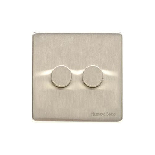 Vintage Range Satin Nickel Switches & Sockets, X05 - 2 Gang Dimmer 250 watts (Compatible with halogen/ incandescent bulbs) by Heritage Brass By M-Marcus