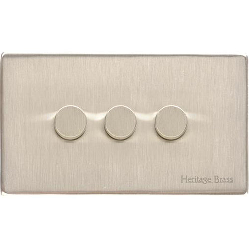 Vintage Range Satin Nickel Switches & Sockets, X05 - 3 Gang TED Dimmer (Compatible with LED Lamps) by Heritage Brass By M-Marcus