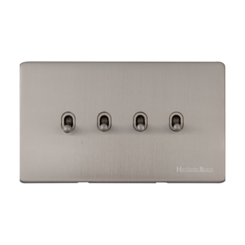 Vintage Range Satin Nickel Switches & Sockets, X05 - 4 Gang Stockholm Toggle by Heritage Brass By M-Marcus