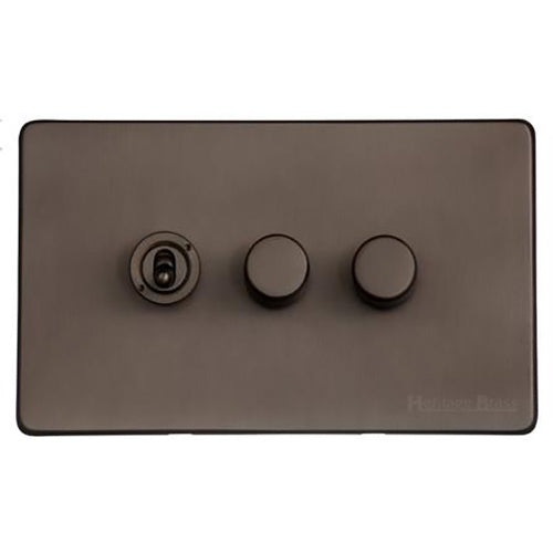 Vintage Range Matt Bronze Switches & Sockets, X09 - 3G Mixed Toggle Dimmer Switch 1xToggle 2xTED by Heritage Brass By M-Marcus