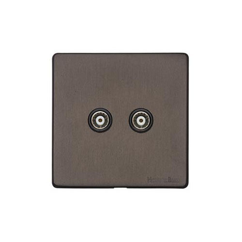 Vintage Range Matt Bronze Switches & Sockets, X09 - 2 Gang TV Coaxial Socket by Heritage Brass By M-Marcus