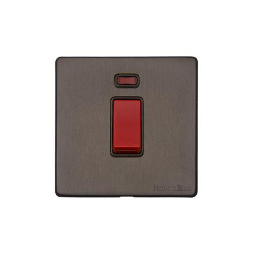 Vintage Range Matt Bronze Switches & Sockets, X09 - 45A DP Cooker Switch with Neon (single plate) by Heritage Brass By M-Marcus