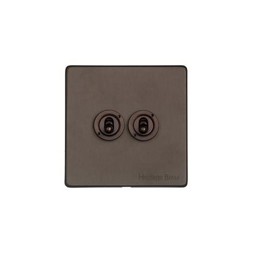 Vintage Range Matt Bronze Switches & Sockets, X09 - 2 Gang Toggle Switch by Heritage Brass By M-Marcus