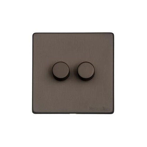 Vintage Range Matt Bronze Switches & Sockets, X09 - 2 Gang Dimmer 400 watts (Compatible with halogen/ incandescent bulbs) by Heritage Brass By M-Marcus