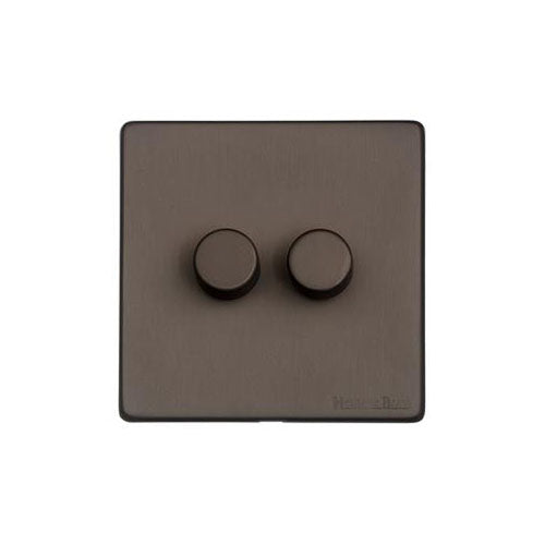 Vintage Range Matt Bronze Switches & Sockets, X09 - 2 Gang TED Dimmer (Compatible with LED Lamps) by Heritage Brass By M-Marcus