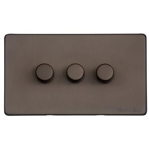 Vintage Range Matt Bronze Switches & Sockets, X09 - 3 Gang Dimmer 250 watts (Compatible with halogen/ incandescent bulbs) by Heritage Brass By M-Marcus