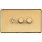 Vintage Range Satin Brass Switches & Sockets, X44 - 3G Mixed Toggle Dimmer Switch 1xToggle 2xTED by Heritage Brass By M-Marcus
