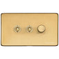 Vintage Range Satin Brass Switches & Sockets, X44 - 3G Mixed Toggle Dimmer Switch 2xToggle 1xTED by Heritage Brass By M-Marcus