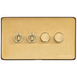 Vintage Range Satin Brass Switches & Sockets, X44 - 4G Mixed Toggle Dimmer Switch 2xToggle 2xTED by Heritage Brass By M-Marcus