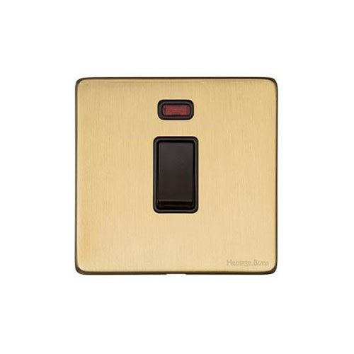 Vintage Range Satin Brass Switches & Sockets, X44 - 20A Double Pole Switch with Neon by Heritage Brass By M-Marcus