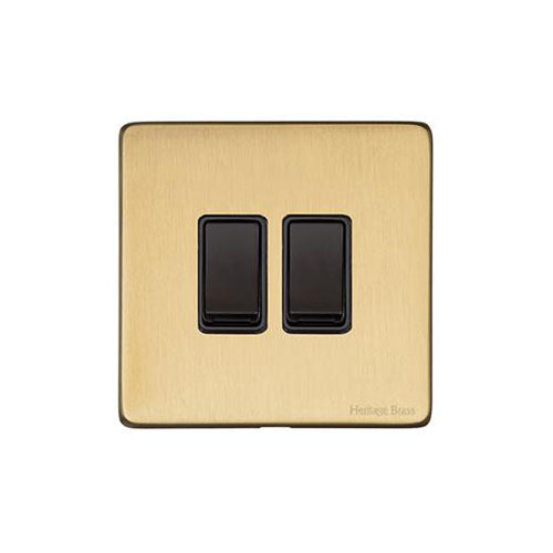 Vintage Range Satin Brass Switches & Sockets, X44 - 2 Gang Rocker Switch by Heritage Brass By M-Marcus