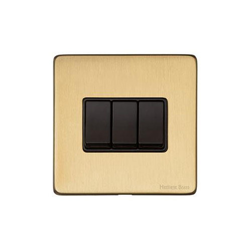Vintage Range Satin Brass Switches & Sockets, X44 - 3 Gang Rocker Switch by Heritage Brass By M-Marcus