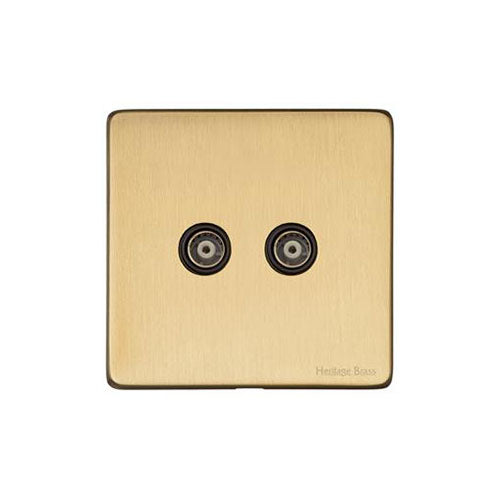 Vintage Range Satin Brass Switches & Sockets, X44 - 2 Gang TV Coaxial Socket by Heritage Brass By M-Marcus