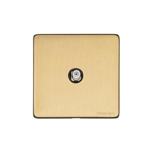 Vintage Range Satin Brass Switches & Sockets, X44 - 1 Gang Satellite Socket by Heritage Brass By M-Marcus