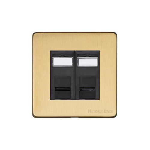 Vintage Range Satin Brass Switches & Sockets, X44 - 2 Gang Secondary Line Socket by Heritage Brass By M-Marcus