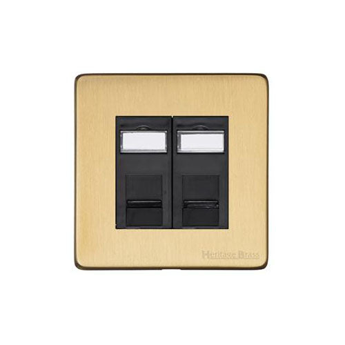Vintage Range Satin Brass Switches & Sockets, X44 - 2 Gang Master Line Socket by Heritage Brass By M-Marcus