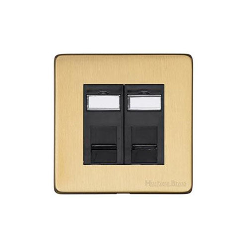 Vintage Range Satin Brass Switches & Sockets, X44 - 2 Gang CAT6 by Heritage Brass By M-Marcus