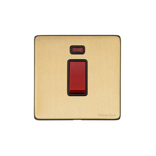 Vintage Range Satin Brass Switches & Sockets, X44 - 45A DP Cooker Switch with Neon (single plate) by Heritage Brass By M-Marcus