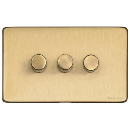 Vintage Range Satin Brass Switches & Sockets, X44 - 3G Multi Location Primary Dimmer by Heritage Brass By M-Marcus
