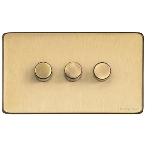 Vintage Range Satin Brass Switches & Sockets, X44 - 3 Gang Dimmer 250 watts (Compatible with halogen/ incandescent bulbs) by Heritage Brass By M-Marcus