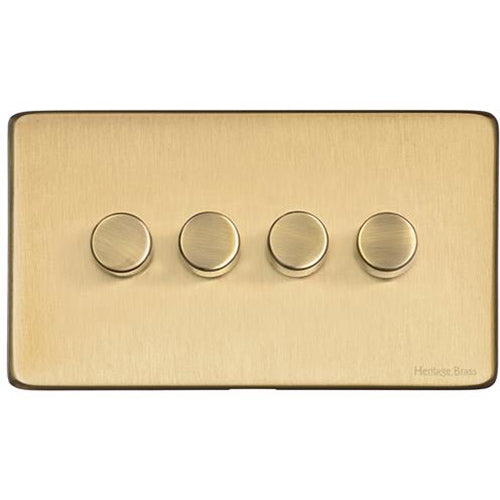 Vintage Range Satin Brass Switches & Sockets, X44 - 4 Gang Dimmer 400 watts(Compatible with halogen/ incandescent bulbs) by Heritage Brass By M-Marcus