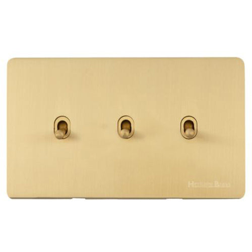 Vintage Range Satin Brass Switches & Sockets, X44 - 3 Gang Stockholm Toggle by Heritage Brass By M-Marcus