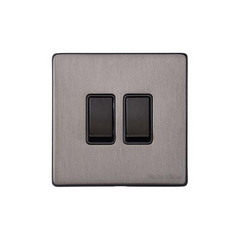 Vintage Range Satin Black Nickel Switches & Sockets, X66 - 2 Gang Rocker Switch by Heritage Brass By M-Marcus