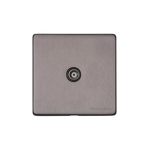 Vintage Range Satin Black Nickel Switches & Sockets, X66 - 1 Gang Non-Isolated TV Coaxial Socket by Heritage Brass By M-Marcus