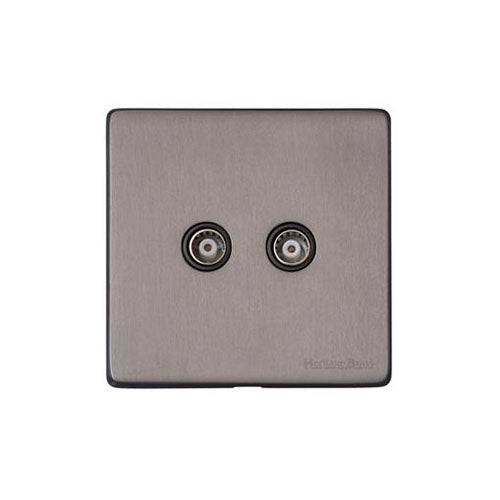 Vintage Range Satin Black Nickel Switches & Sockets, X66 - 2 Gang TV Coaxial Socket by Heritage Brass By M-Marcus
