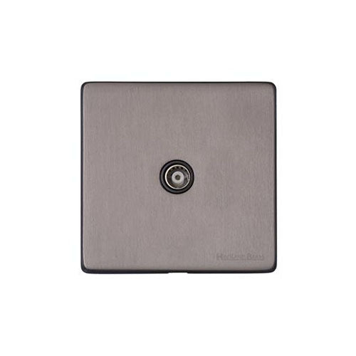 Vintage Range Satin Black Nickel Switches & Sockets, X66 - 1 Gang Isolated TV Coaxial Socket by Heritage Brass By M-Marcus
