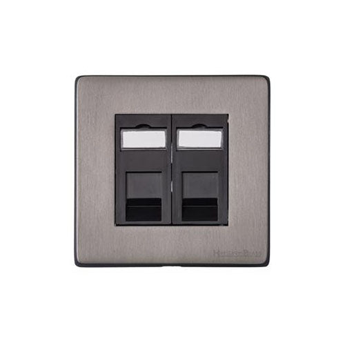 Vintage Range Satin Black Nickel Switches & Sockets, X66 - 2 Gang CAT6 by Heritage Brass By M-Marcus