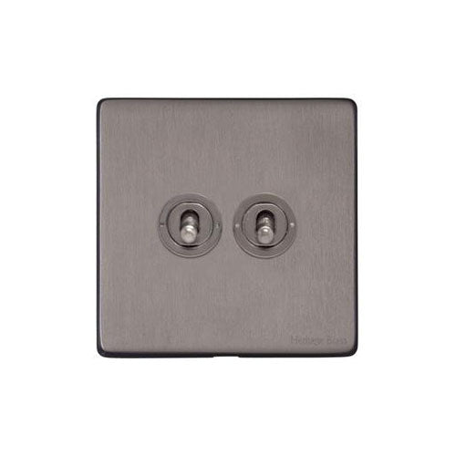 Vintage Range Satin Black Nickel Switches & Sockets, X66 - 2 Gang Toggle Switch by Heritage Brass By M-Marcus