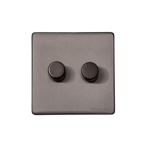 Vintage Range Satin Black Nickel Switches & Sockets, X66 - 2 Gang TED Dimmer (Compatible with LED Lamps) by Heritage Brass By M-Marcus