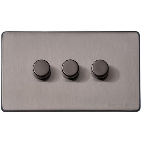 Vintage Range Satin Black Nickel Switches & Sockets, X66 - 3 Gang TED Dimmer (Compatible with LED Lamps) by Heritage Brass By M-Marcus