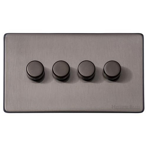 Vintage Range Satin Black Nickel Switches & Sockets, X66 - 4 Gang Dimmer 400 watts(Compatible with halogen/ incandescent bulbs) by Heritage Brass By M-Marcus
