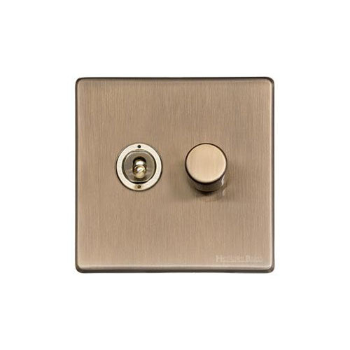Vintage Range Antique Brass Switches & Sockets, X91 - 2G Mixed Toggle Dimmer Switch 1xToggle 1xTED by Heritage Brass By M-Marcus