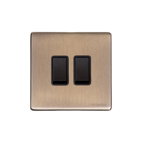 Vintage Range Antique Brass Switches & Sockets, X91 - 2 Gang Rocker Switch by Heritage Brass By M-Marcus