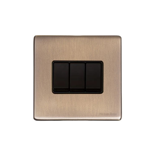Vintage Range Antique Brass Switches & Sockets, X91 - 3 Gang Rocker Switch by Heritage Brass By M-Marcus