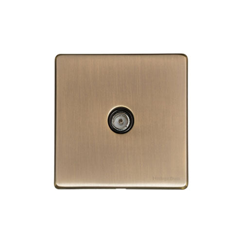 Vintage Range Antique Brass Switches & Sockets, X91 - 1 Gang Non-Isolated TV Coaxial Socket by Heritage Brass By M-Marcus