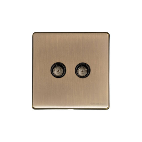 Vintage Range Antique Brass Switches & Sockets, X91 - 2 Gang TV Coaxial Socket by Heritage Brass By M-Marcus
