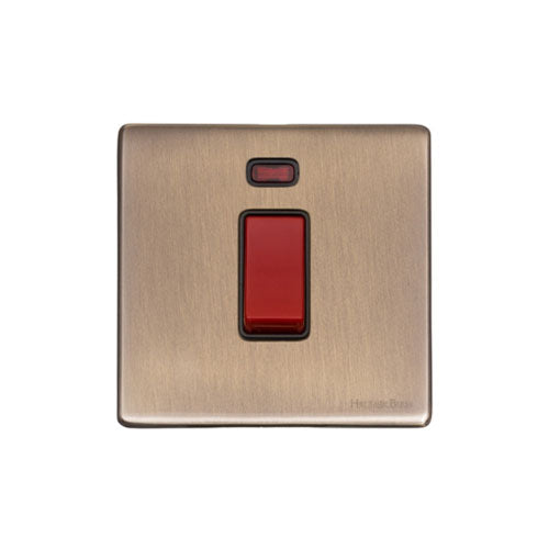 Vintage Range Antique Brass Switches & Sockets, X91 - 45A DP Cooker Switch with Neon (single plate) by Heritage Brass By M-Marcus