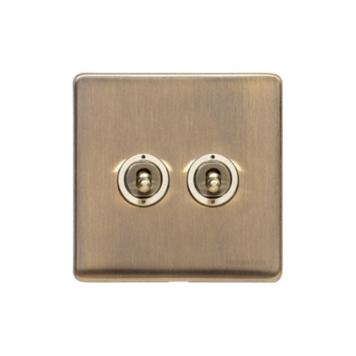 Vintage Range Antique Brass Switches & Sockets, X91 - 2 Gang Toggle Switch by Heritage Brass By M-Marcus