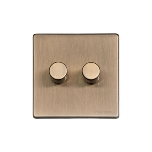Vintage Range Antique Brass Switches & Sockets, X91 - 2 Gang Dimmer 400 watts (Compatible with halogen/ incandescent bulbs) by Heritage Brass By M-Marcus