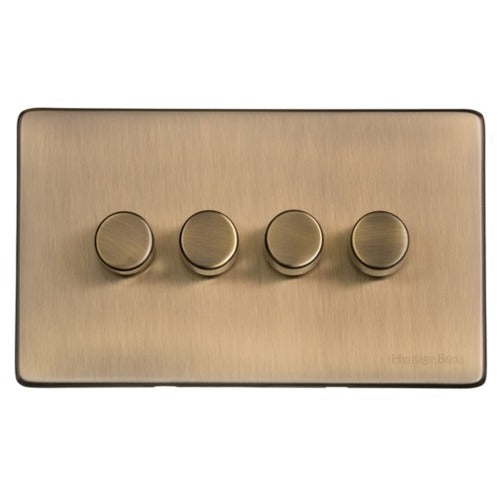 Vintage Range Antique Brass Switches & Sockets, X91 - 4 Gang TED Dimmer (Compatible with LED Lamps) by Heritage Brass By M-Marcus