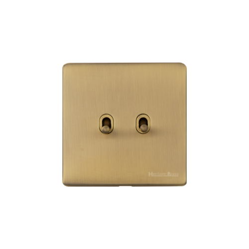 Vintage Range Antique Brass Switches & Sockets, X91 - 2 Gang Stockholm Toggle by Heritage Brass By M-Marcus