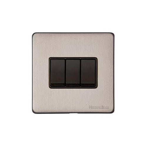 Vintage Range Aged Pewter Switches & Sockets, XAP - 3 Gang Rocker Switch by Heritage Brass By M-Marcus