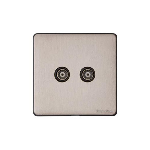 Vintage Range Aged Pewter Switches & Sockets, XAP - 2 Gang TV Coaxial Socket by Heritage Brass By M-Marcus